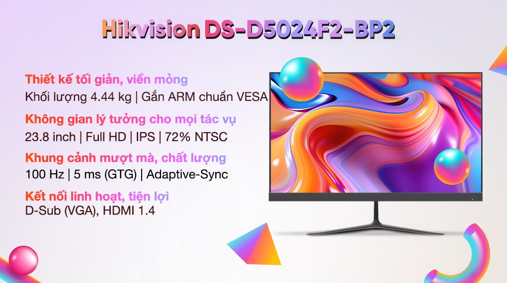 Màn Hình Máy Tính 24″ Hikvision DS‑D5024F2‑BV2 – IPS, Chân V, Viền Mỏng