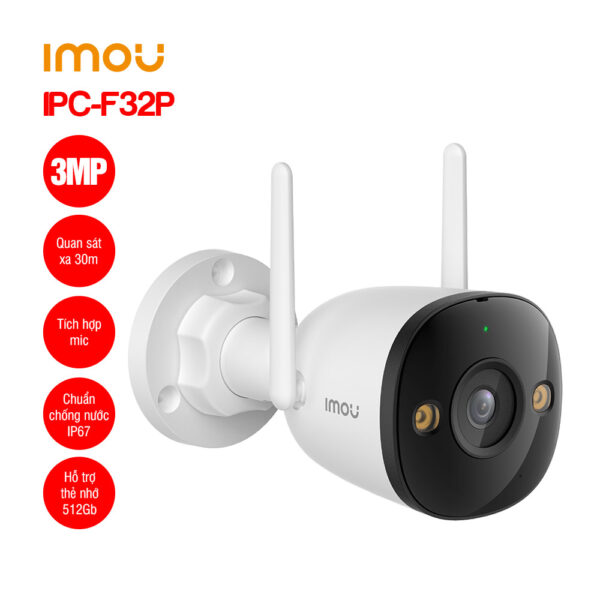 Camera WiFi Ngoài Trời IMOU IPC-F32P 3MP (Bullet 2C) 2K, Chống Nước IP67