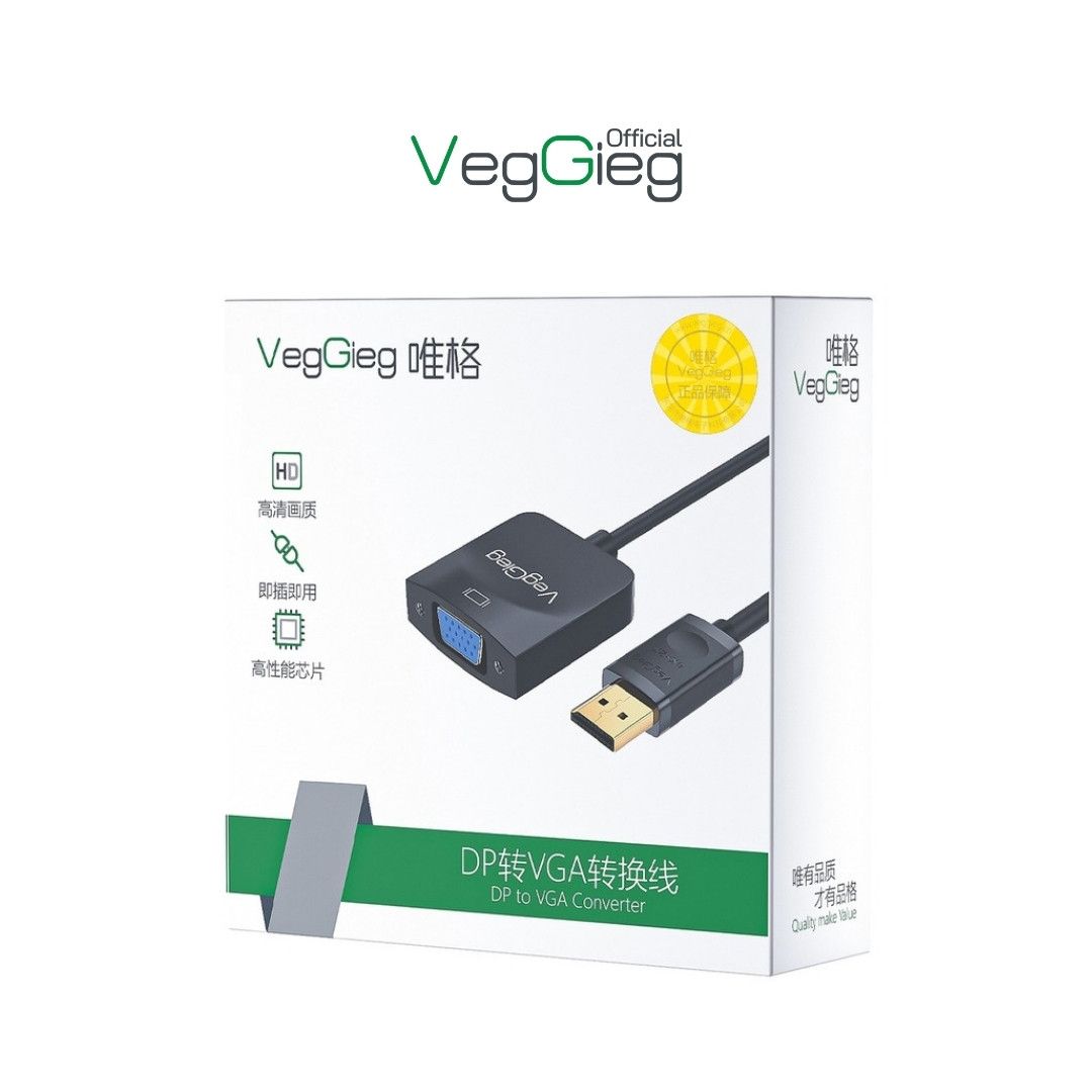 Cáp Chuyển DisplayPort To VGA VegGieg V-Z615 – Hỗ Trợ Full HD 1080P