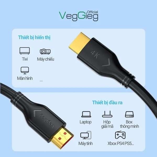 Cable HDMI Veggieg HDTV 1.5m V‑H107 – Cáp HDMI 2.0 4K60Hz Chính Hãng