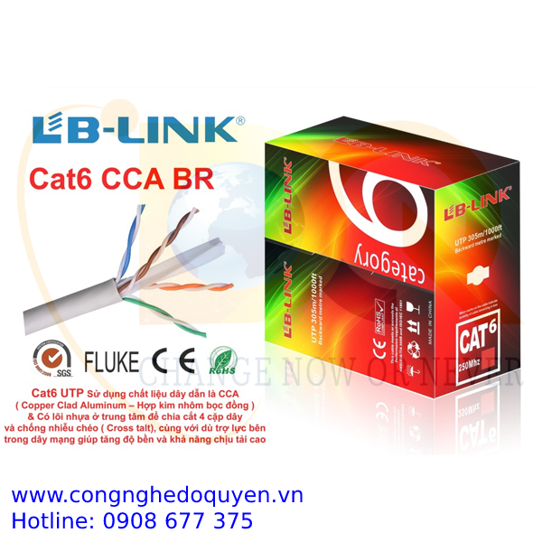 Cuộn Cáp Mạng CAT6 LBLINK UTP CCA 305m Màu Trắng Vỏ PVC Chính Hãng